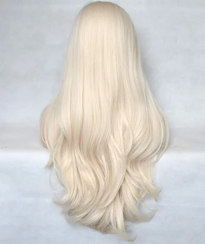 Miniatura 6 de Peluca de cabello sintético rubio platino 60# de 13 x 4 x 1 con encaje frontal en T, largo natural, resistente al calor, pelucas de repuesto
