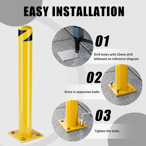 Miniatura 4 de Bolardos de seguridad, poste de bolardo de acero, poste de barrera de estacionamiento de seguridad con recubrimiento de polvo amarillo para áreas