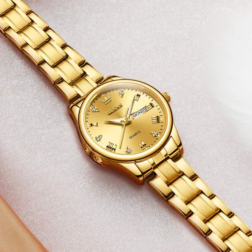 Miniatura 6 de OLEVS Reloj de pulsera para mujer clásico elegante con diamantes dorados de acero inoxidable impermeable para día