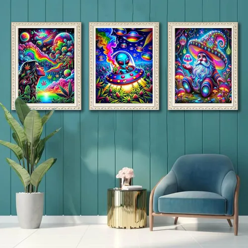 Miniatura 2 de EIBEILI Kits de Arte de Diamantes para Adultos - Paquete de 3 Hippie Hippy Alienígena, Arcoíris Estrellado, Kits de Pintura de Diamantes de Gnomo