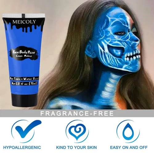 Miniatura 4 de MEICOLY Pintura facial y corporal en crema azul real, tubo grande de 2.37 oz a base de agua, pintura corporal completa para adultos y niños, tubo