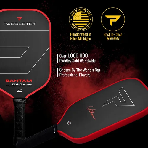 Miniatura 2 de Paddletek Bantam TKO-C - Paletas de pickleball de 0.563 in con núcleo de panal de polímero - Fibra de carbono unidireccional - Peso torsional y Fire