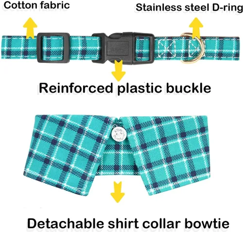Miniatura 2 de Collar de algodón para perro con corbatín, cómodo y ajustable con bonito diseño de solapa, para mascotas pequeñas, medianas y grandes
