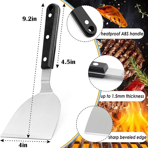 Miniatura 2 de HaSteeL - Juego de 2 espátulas de metal para plancha de acero inoxidable con asas de plástico ABS, herramientas profesionales para plancha