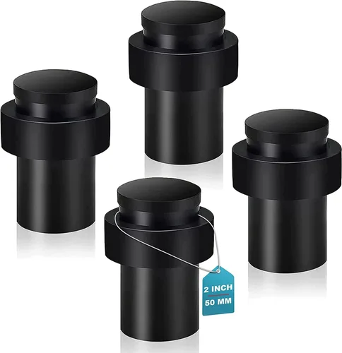 KOLAKO Topes de puerta, topes de puerta de piso, (2 pulgadas) negro mate moderno resistente sólido pequeño cilíndrico parachoques de goma, acero