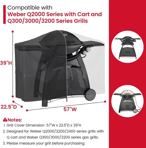 Miniatura 2 de Unicook Funda para parrilla compatible con Weber Q2000 Q300 Q3000 Q3200 Series con carro, en comparación con Weber 7112, resistente al agua