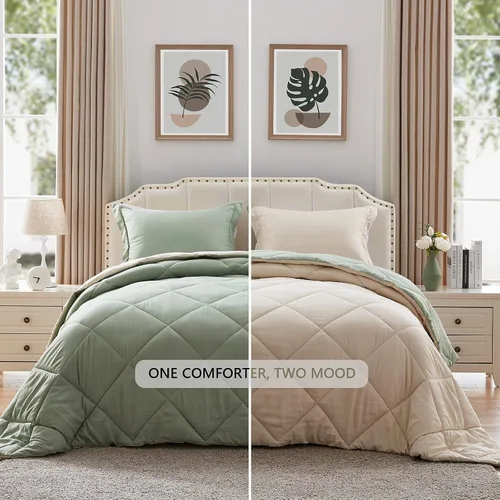Miniatura 3 de NexHome - Juego de edredón individual Sage & Beige, juego de edredón reversible de 2 piezas, ligero, de plumón alternativo, juego de ropa de cama