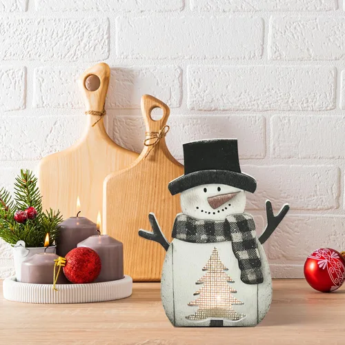 Miniatura 6 de Señal de mesa de madera de decoración navideña de Smile con farol a prueba de viento, centro de mesa de vela con farol mini para decoración de mesa