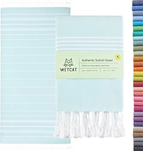 Miniatura 39 de WETCAT Toalla de playa original turca (39 x 71) – Peshtemal prelavado, 100% algodón, muy absorbente, de secado rápido y ultra suave, seguro