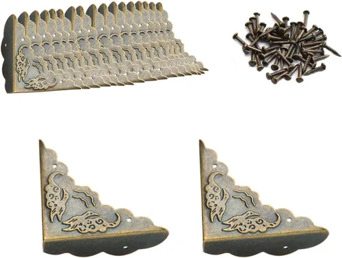 40 piezas de protectores de esquina de muebles metálicos, esquina decorativa antigua para caja de joyería, para caja de almacenamiento, joyero,
