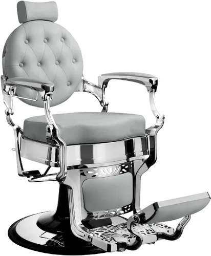 Berkeley Truman - Silla de peluquero vintage, silla de peluquero reclinable, resistente, asiento gris con marco cromado