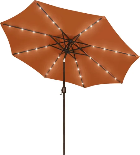 Miniatura 25 de Blissun - Sombrilla solar de 9 pies, 32 luces LED, parasol de mesa para patio, jardín, cubierta, piscina y playa (gris)