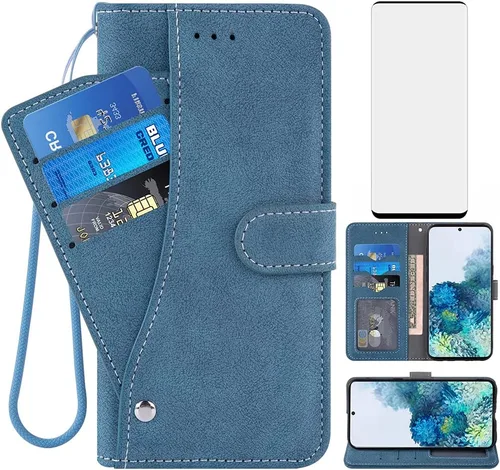 Asuwish Compatible con Samsung Galaxy S20 Glaxay S 20 5G UW - Funda tipo cartera de 6.2 pulgadas y protector de pantalla de vidrio templado, soporte