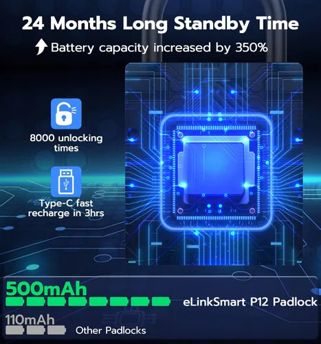 Miniatura 6 de eLinkSmart Candado inteligente resistente con llave, bloqueo de almohadilla con teclado de código, resistente a la intemperie, Bluetooth RFID