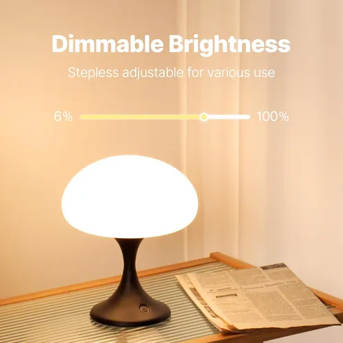 Miniatura 3 de MAGCHARM Lámpara de mesa recargable LED de 5 W con pantalla de cristal, pequeña luz táctil retro regulable con 3 temperaturas de color, luz estética