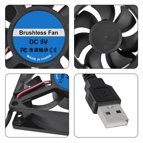 Miniatura 2 de 2 unids USB Fan DC 5V 8025 80MM Ventilador de enfriamiento 3.150x3.150x0.984 in USB Ventilador Comptuter Case CPU Ventilador de refrigeración