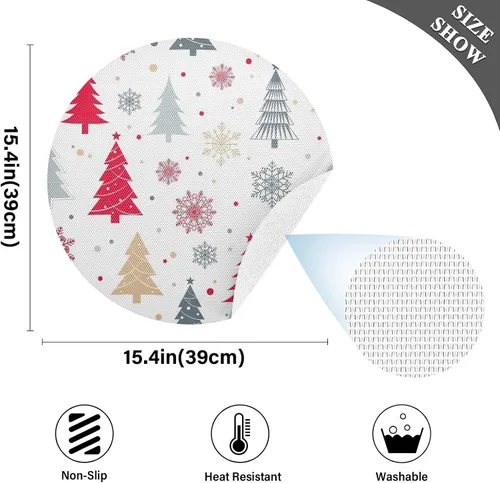 Miniatura 4 de Manteles individuales de mesa redonda de árboles de Navidad estilizados, resistentes al calor, antideslizantes, lavables, para cocina, talla 1 x