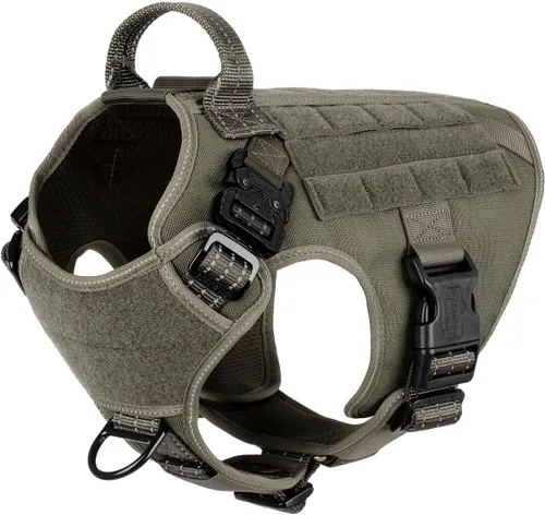 Miniatura 14 de ICEFANG - Arnés táctico para perro, talla M, 2 hebillas de metal, chaleco para transportar carga, ligero y modular (MOLLE) con mango, para perros