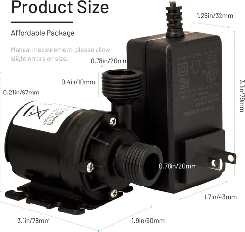 Miniatura 2 de Bomba de Agua Solar de 14A DC 12V - 3.43GPM, Elevación de 19.6ft, Motor Ultra-Silencioso Sin Escobillas con Adaptador - para Calentadores Solares