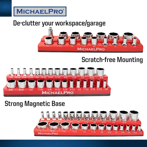 Miniatura 3 de MichaelPro MP014002 - Organizador magnético de zócalos, bandeja organizadora magnética de 3 piezas de 1/4 pulgadas, 3/8 pulgadas y 1/2 pulgadas