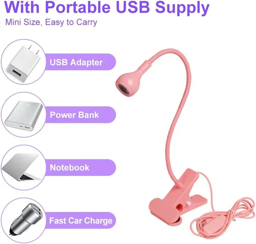 Miniatura 4 de Lámpara de curado de pegamento ultravioleta USB de 3 W LED UV, lámpara de uñas LED UV para uñas de gel, lámpara de escritorio flexible de abrazadera