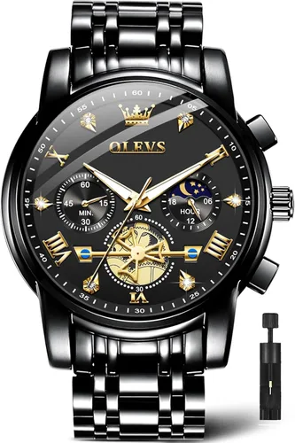 Miniatura 13 de OLEVS Relojes para hombre de plata, reloj de cronógrafo de acero inoxidable para hombre, reloj analógico de cuarzo de cara grande para hombre