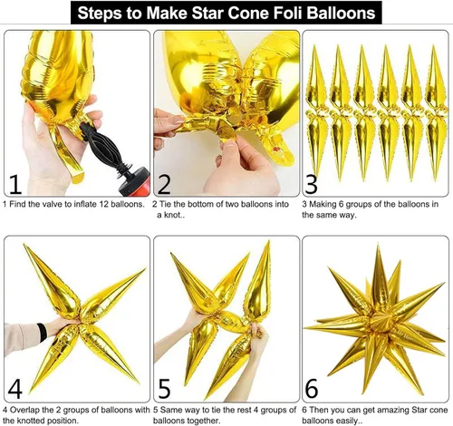 Miniatura 7 de 50 globos de papel de aluminio rojo con forma de cono de estrella – globos de Mylar de explosión de 26 pulgadas, 12 puntos 3D Starburst para 26