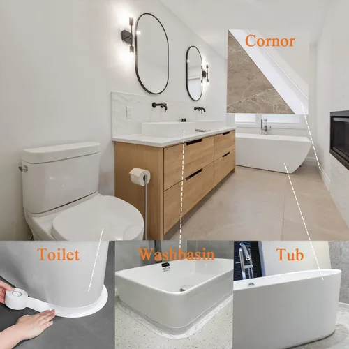 Miniatura 6 de Cinta de calafateo blanca Linlyda para baño y cocina, 1.5"x10.5 pies de PVC autoadhesiva, tira de calafateo impermeable, cinta de sellado