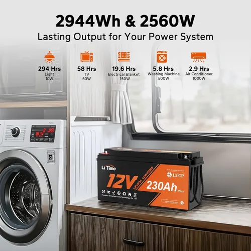Miniatura 3 de LiTime Batería LiFePO4 de 12 V 230 Ah, recargable, de litio, más de 4000 ciclos profundos, energía de respaldo para casa rodante, remolque de viaje