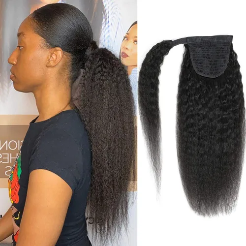 Miniatura 11 de Extensiones de pelo rizado con cordón para cola de caballo, extensiones de cabello humano para mujer con dos clips 1B# 120g/set (71cm)