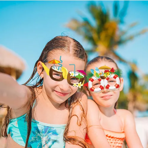 Miniatura 4 de OURUOLA Decoraciones hawaianas de verano para fiestas en la piscina, gafas de sol divertidas - 16pcs gafas tropicales Aloha flamingo, decoración