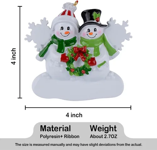 Miniatura 6 de Adorno de Navidad personalizado para familia de 2 muñecos de nieve, adorno familiar de copo de nieve de resina, decoración de árbol de Navidad