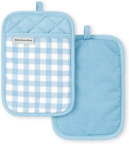 Miniatura 8 de KitchenAid Juego de 2 soportes para ollas a cuadros, cielo aguamarina, 7 x 10 pulgadas Aqua Sky