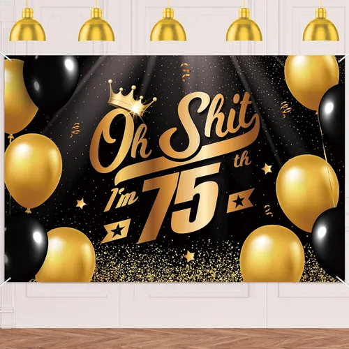 Miniatura 23 de Oh S*hit I'm 10th Banner telón de fondo negro dorado globos corona confeti Hallo Quince Cheers to 10 años decoración temática decoración para hombre