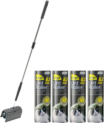 Fedicelly Rodillos de pelusa para mascotas, extra pegajosos para el suelo con mango largo, removedor de pelo grande para gatos y perros, ropa de