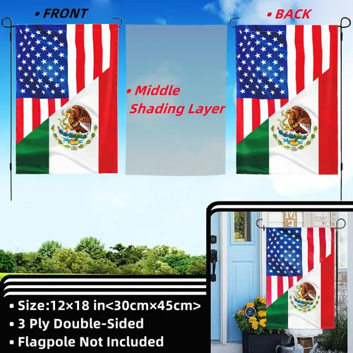 Miniatura 5 de Bandera de la amistad de México, Estados Unidos, banderas amigables de 3 x 5 pies, banderas de jardín y banderas de jardín de 12 x 18 pulgadas