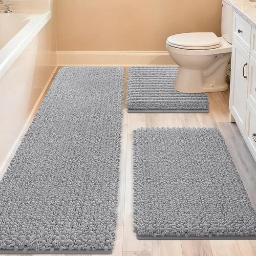 Miniatura 60 de ACCUMTEK - Juego de 2 alfombras de baño de lujo en color beige de 32"x20"+24"x17", alfombras de baño ultra suaves y gruesas absorbentes, alfombra