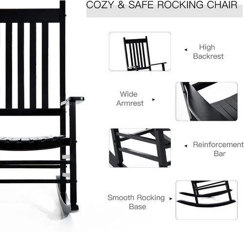 Miniatura 4 de Outsunny Mecedora para exteriores, mecedora de madera para patio con reposabrazos suaves, respaldo alto para jardín, balcón, porche, soporta hasta
