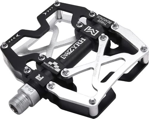 Miniatura 12 de Mzyrh - Pedales de bicicleta de montaña, ultra fuertes, coloridos, mecanizados CNC, de 9/16 pulgadas, ciclismo sellado con 3 rodamientos Negro 3