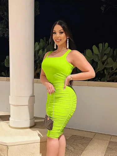 Miniatura 3 de BEAGIMEG Vestido midi sin mangas sexy fruncido para mujer