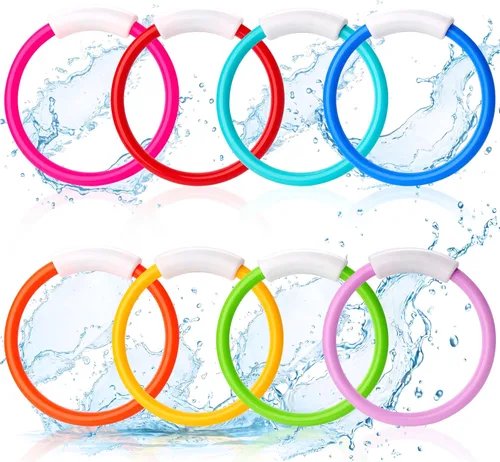 JOYIN Anillos de buceo, juguetes de piscina, 8 piezas de anillos de piscina coloridos para niños, entrenamiento subacuático, juguete de buceo para