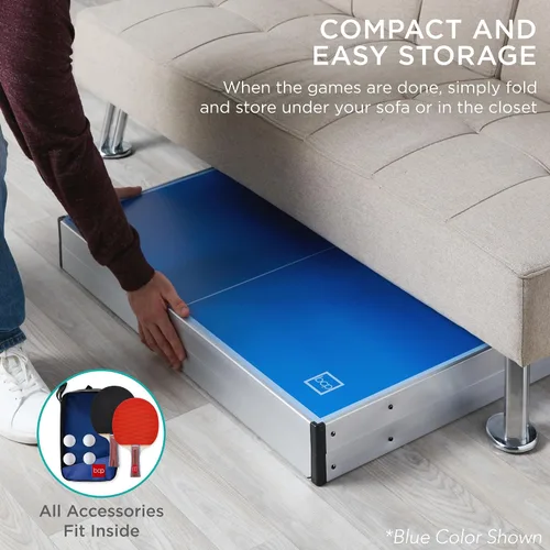 Miniatura 5 de Best Choice Products Mesa de ping pong portátil, de tamaño mediano, plegable, para interiores y exteriores, con 2 paletas, 4 pelotas incluidas