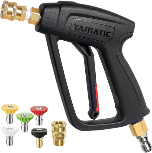 Miniatura 8 de YAMATIC Pistola corta para lavadora de alta presión con conector rápido giratorio de acero inoxidable de 3/8", mango para lavadora eléctrica