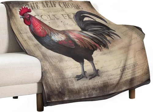 Miniatura 51 de Manta de microfibra suave y acogedora con diseño de gallo rústico en blanco y negro, suave y acogedora manta de microfibra para sofá, cama, oficina