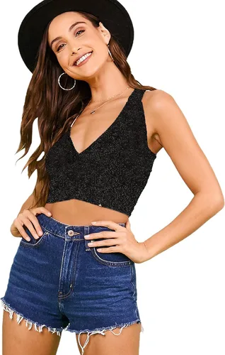 Miniatura 7 de Floerns - Camiseta sin mangas con cuello en V y purpurina para mujer