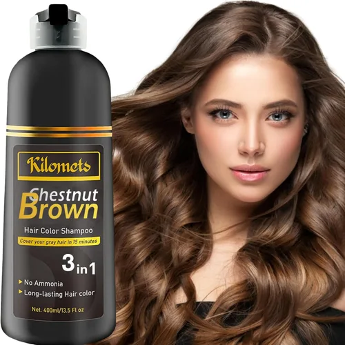 Champú para teñir el cabello castaño 3 EN 1 - Champú para colorear el cabello con cobertura gris en minutos, sin amoníaco, colorante instantáneo,