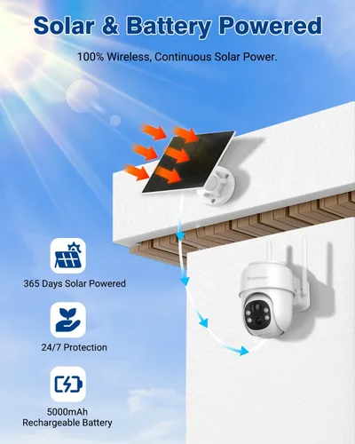 Miniatura 3 de Septekon Cámaras de seguridad PTZ inalámbricas de 360° para exteriores, cámaras solares alimentadas por batería para vigilancia del hogar, cámara