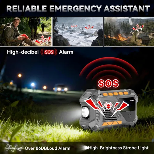 Miniatura 4 de VXF Radio de emergencia con manivela solar, radio meteorológica NOAA de 5000 mAh, radio portátil AM/FM/WB, linterna y alerta SOS para emergencia