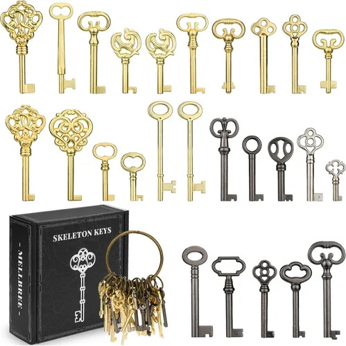 Miniatura 8 de Mellbree KY-32 KY-33 Kit de llaves de esqueleto de repuesto para puertas de estilo antiguo, muebles antiguos Dorado