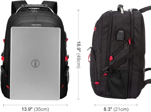 Miniatura 3 de LOVEVOOK Mochila grande de viaje y para laptop, impermeable, antirrobo, con cerradura y puerto de carga USB, para negocios, hombres, mujeres, Negro